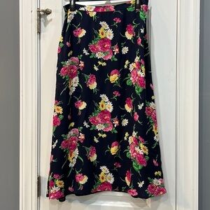 Lauren Ralph Lauren Blue Floral Silk Midi Skirt